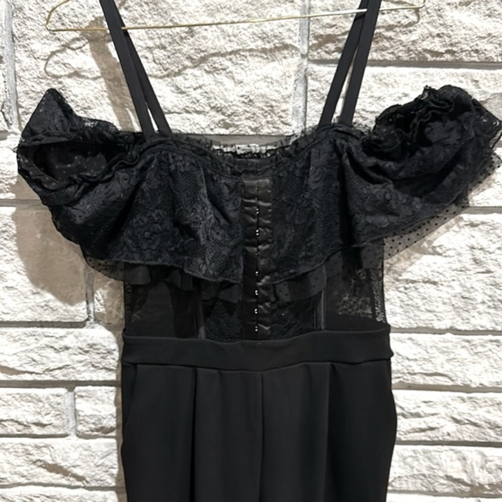 Express jumpsuit with sheer lace bustier
